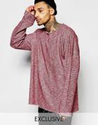 Liquor & Poker Longline Raw Edge Long Sleeve Top In Burgundy - Burgundy