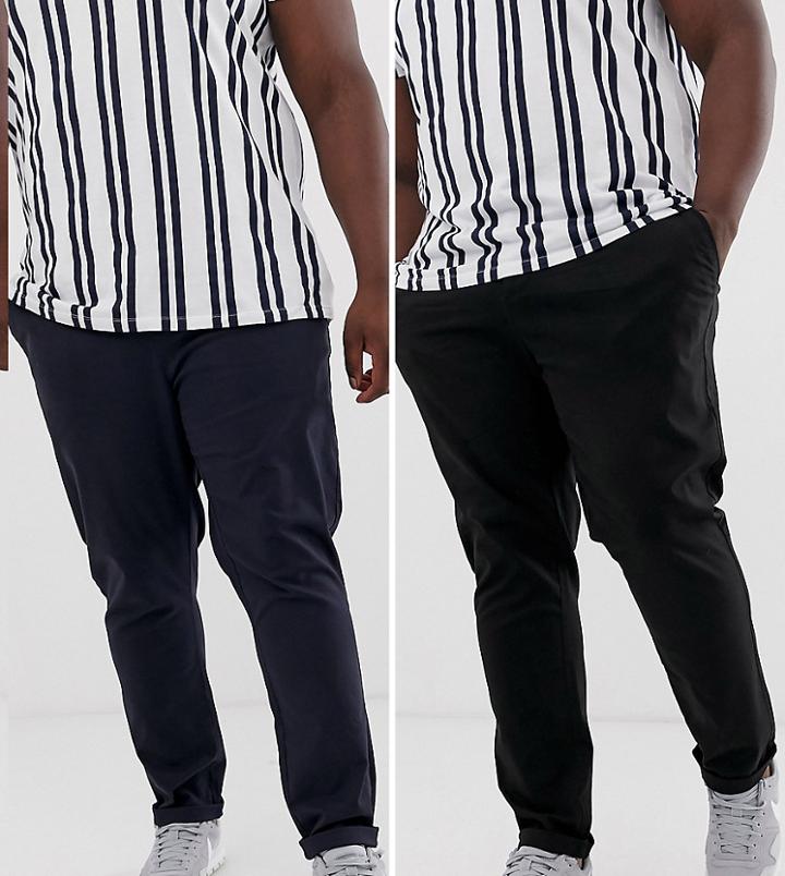 Asos Design Plus 2 Pack Slim Chinos In Black & Navy Save