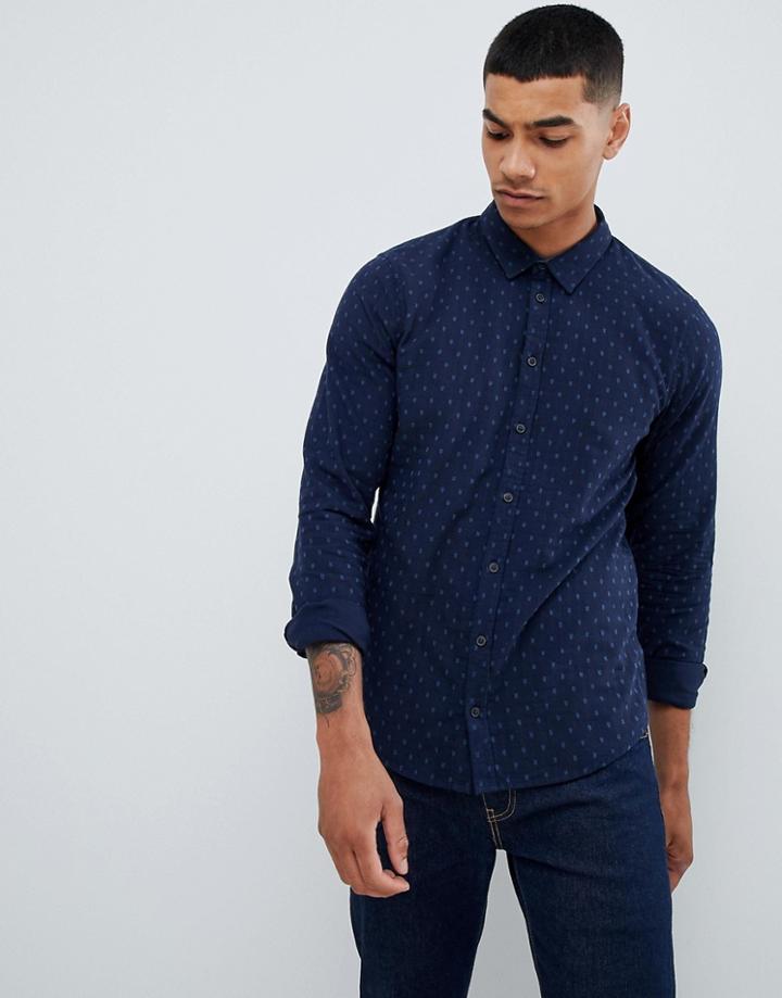 Blend Slim Fit Shirt With Micro Dot Print - Navy