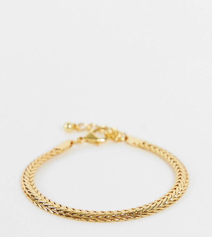 Asos Design Slim Chain Bracelet With Flat Links In 14k Gold Plate