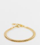 Asos Design Slim Chain Bracelet With Flat Links In 14k Gold Plate