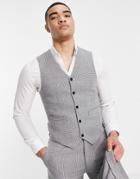 Asos Design Wedding Super Skinny Wool Mix Vest In Gray Puppytooth-grey