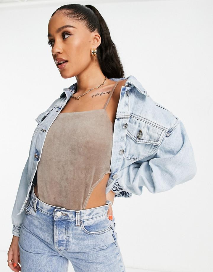 Rebellious Fashion Acid Wash Elasticated Hem Denim Jacket In Blue