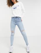 Stradivarius High Waist Skinny Jean With Rips In Bleach Blue-blues
