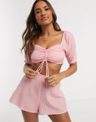 Fashion Union Milkmaid Beach Top In Pink Gingham