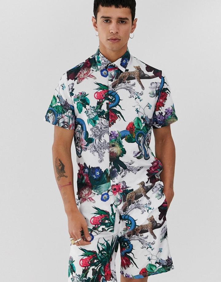 Criminal Damage Two-piece Shirt In White With Animal Print