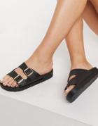 London Rebel Double Buckle Footbed Sandals In Black