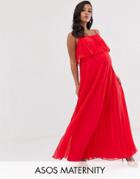 Asos Design Maternity Pleated Crop Top Maxi Dress - Red