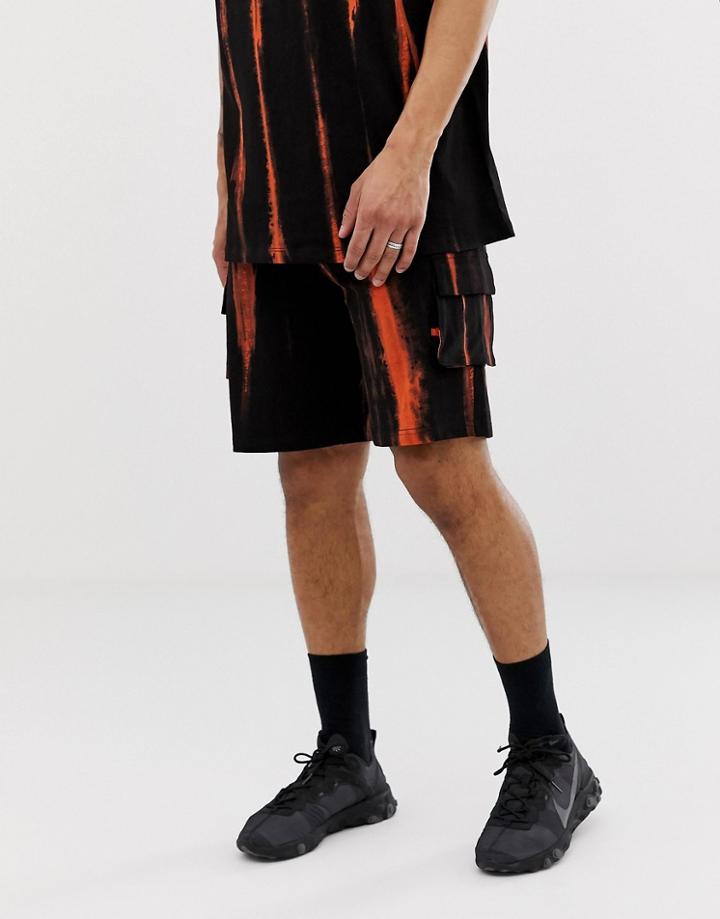 Liquor N Poker Stripe Tie Die Long Short In Orange - Black