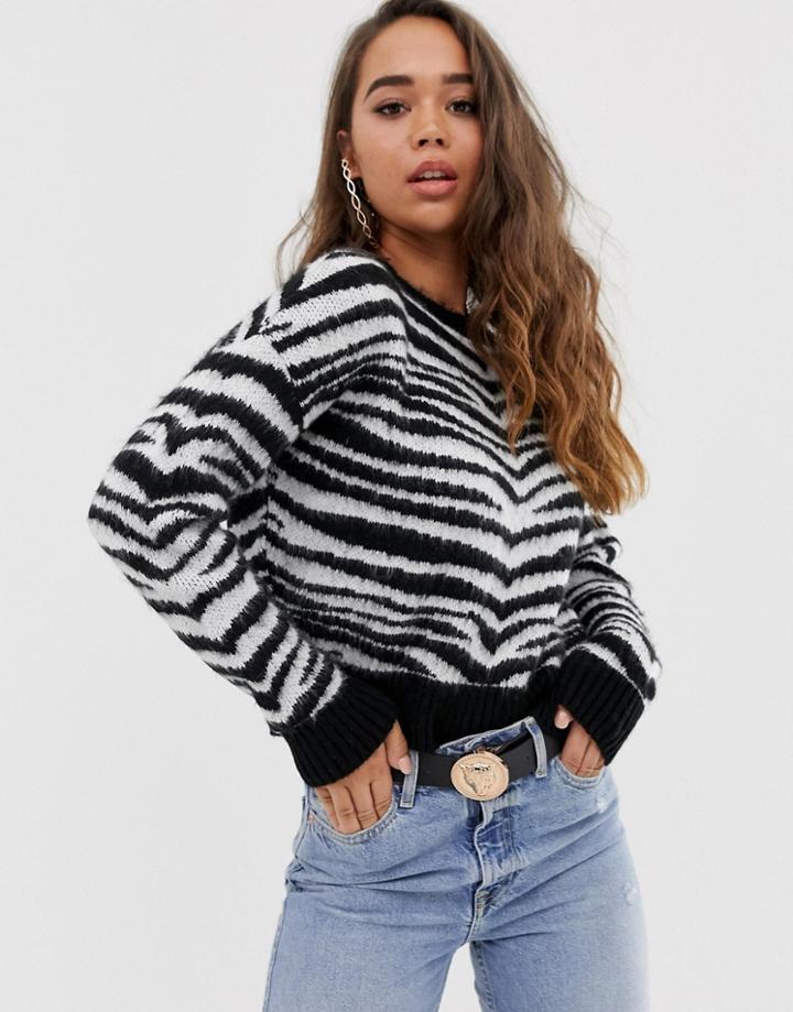 Asos Design Brushed Zebra Sweater - Multi