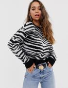 Asos Design Brushed Zebra Sweater - Multi