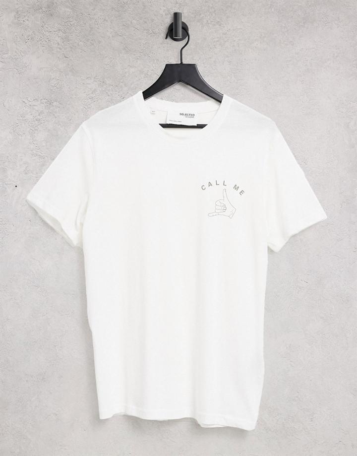 Selected Homme Organic Cotton T-shirt With A-ok Print In White