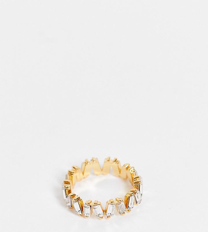 Asos Design 14k Gold Plated Ring With Baguette Crystals