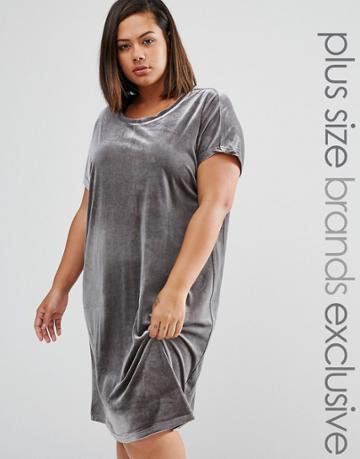 One Day Plus Allover Velvet Mini Shift Dress - Gray