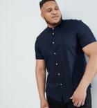 Asos Design Plus Slim Fit Linen Mix Shirt With Grandad Collar In Navy - Navy