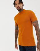 Asos Design Muscle Fit T-shirt With Turtleneck In Brown - Brown