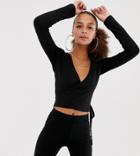 Collusion Long Sleeve Wrap Top - Black