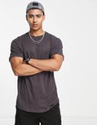Soul Star Longline T-shirt In Charcoal-gray