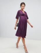 Asos Design Maternity Kimono Pleated Midi Dress - Purple