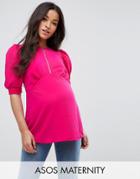 Asos Maternity Puff Sleeve Blouse With Hardware Detail - Pink