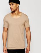 Asos Muscle T-shirt With Scoop Neck In Light Brown Marl - Nutella Marl