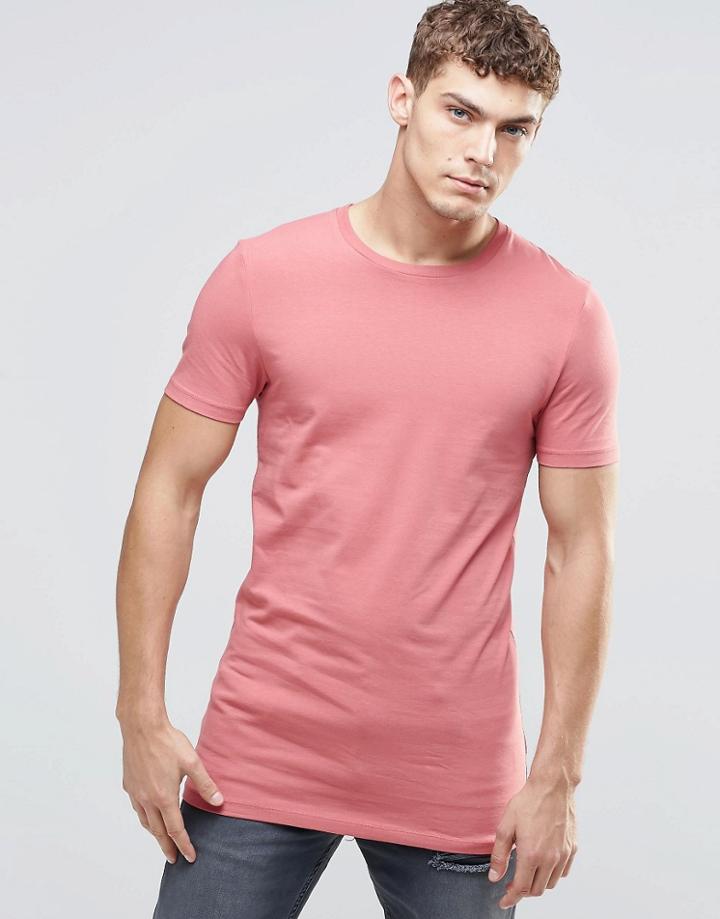 Asos Longline Muscle T-shirt In Pink - Henna