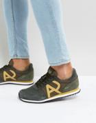 Armani Jeans Logo Runner Sneakers In Khaki - Green