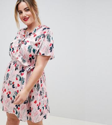 Uttam Boutique Plus Leaf Print Belted Skater Dress - Blue