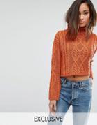 Prettylittlething Cable Knit Cropped Sweater - Orange