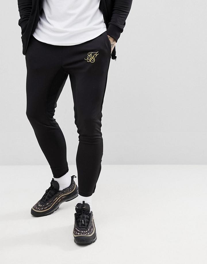 Siksilk Skinny Joggers In Black With Gold Logo - Black