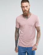 Asos Muscle T-shirt With V Neck In Pink - Pink