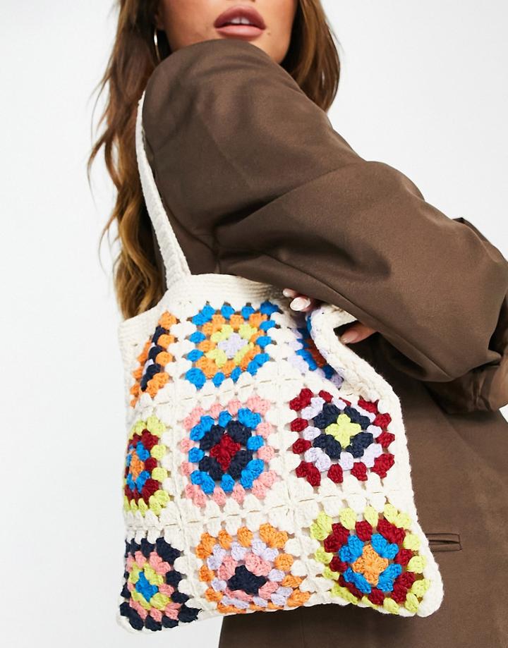 Asos Design Shopper Bag In Crochet Knit-multi