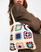 Asos Design Shopper Bag In Crochet Knit-multi