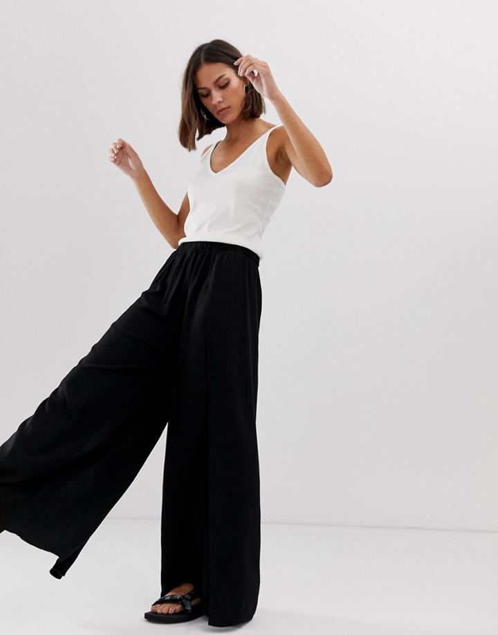 Weekday Split Side Wide Leg Pants In Black