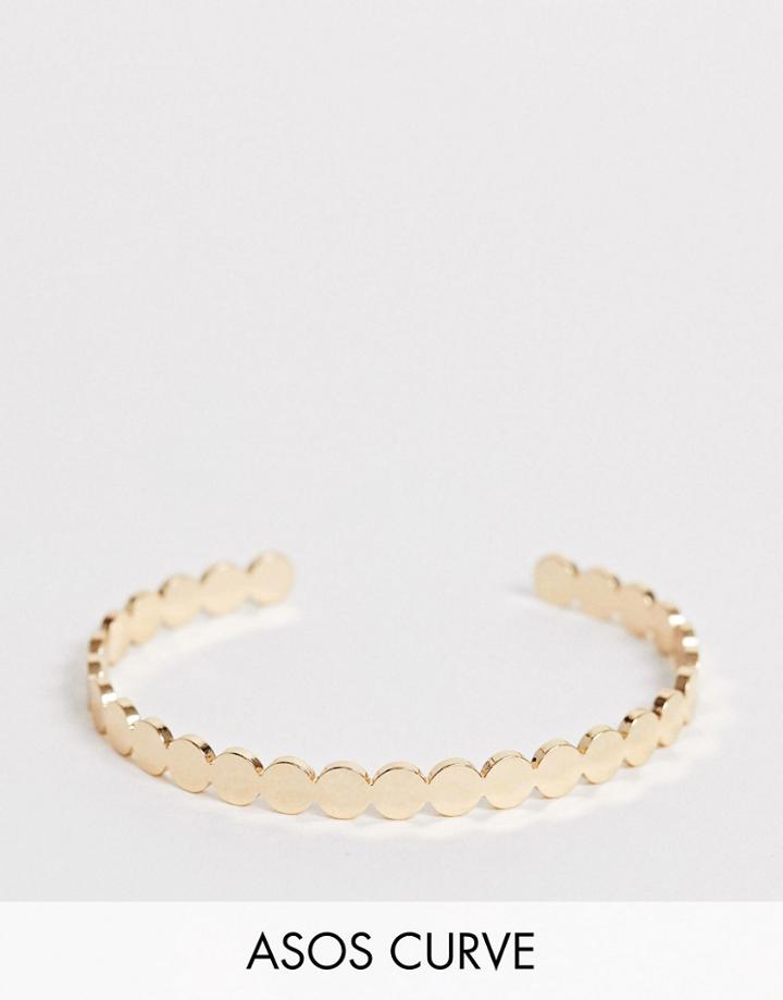Asos Design Curve Cuff Bracelet In Disc Design In Gold Tone - Gold