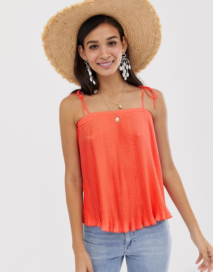 Asos Design Pleated Cami With Tie Straps-white
