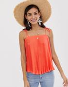 Asos Design Pleated Cami With Tie Straps-white