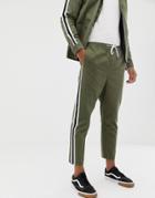 Boohooman Smart Joggers Two-piece In Khaki With Side Stripe - Green