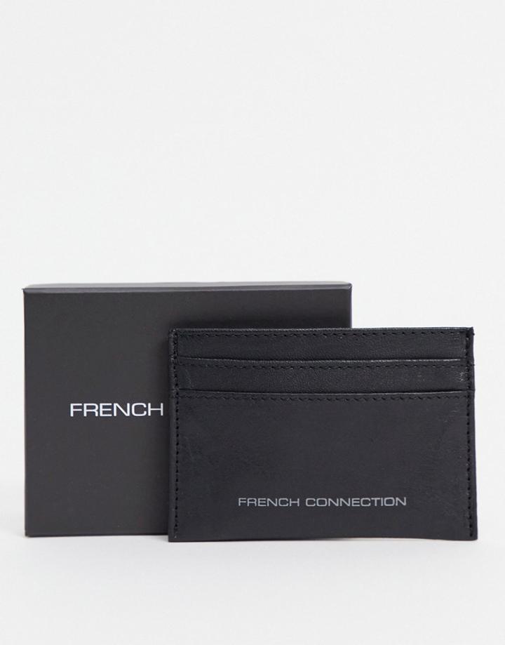 French Connection Classic Contrast Cardholder In Black And Gunmetal
