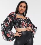 Missguided Petite Floral Crop Top With Ruffle Detail-multi