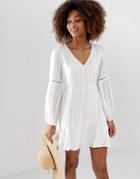 Gilli Smock Dress With Button Front Detail - White