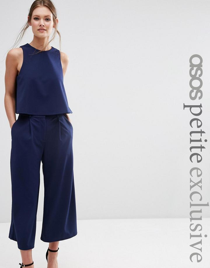 Asos Petite Co-ord Luxe Wide Leg Culotte - Navy