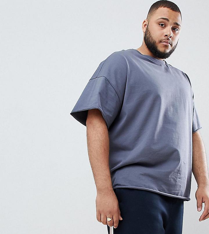 Asos Design Plus Heavyweight Oversized T-shirt With Raw Edge In Gray - Gray