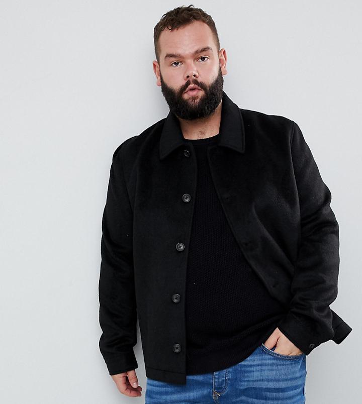 Asos Design Plus Wool Mix Button Through Jacket In Black - Black