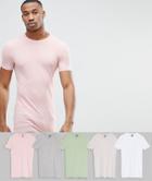 Asos Design Longline Muscle Fit T-shirt With Crew Neck 5 Pack Multipack Saving - Multi