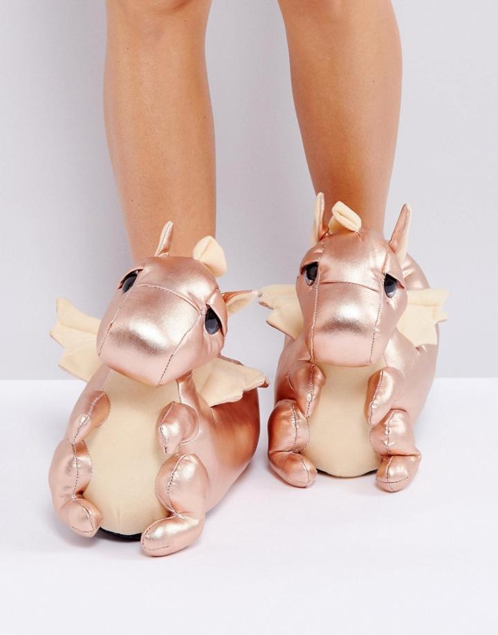 Loungeable Metallic Dino Dragon Slipper - Gold