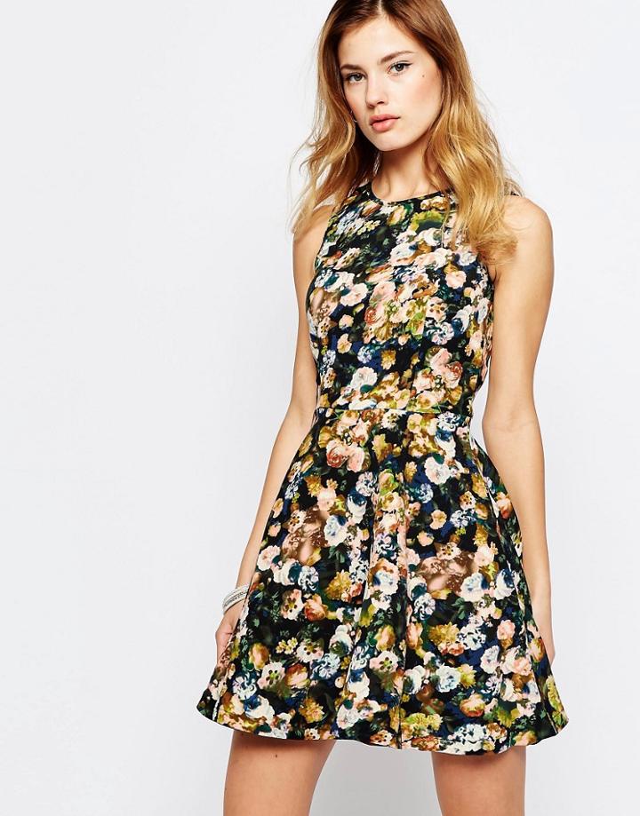 Daisy Street Skater Dress In Floral Print - Multi