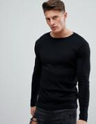 River Island Ribbed Long Sleeve Top In Black - Black