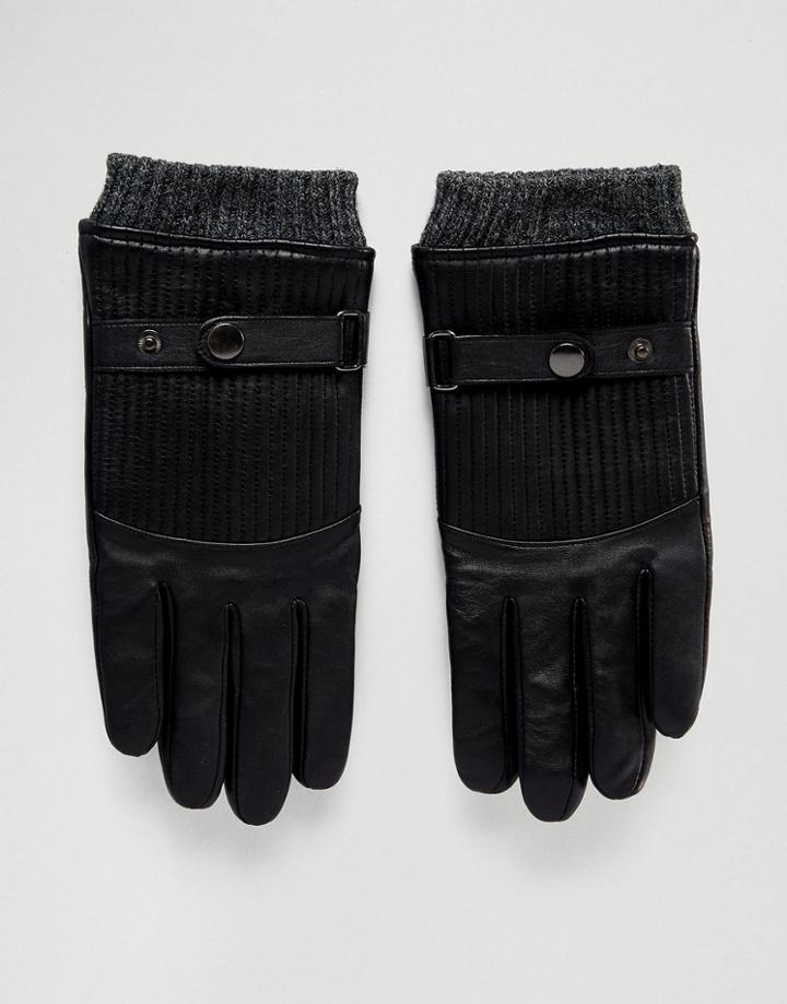 Boardmans Quilted Leather Gloves - Black