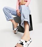 Daisy Street Exclusive Square Toe Sandals In Cow Print-multi